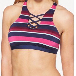 *** JAG Rugby Stripe Very Berry Lace Up Bikini Racerback Swim TOP size M NWT